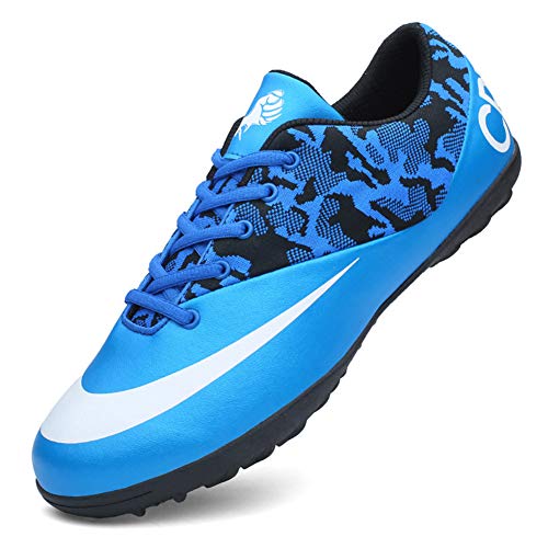 TAZAN Entrenamiento Para Adolescentes Zapatos De Fútbol Zapatillas De Deporte AG/TF Spike Professional Football Microfiber Soccer Athletics Training Turf Sneakers Rosa Negro Azul 39-44EU,Azul,41