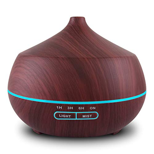 Tenswall 400ML Humidificador Aromaterapia Ultrasónico.Difusor de aroma/aceite esencial de Vapor frío, anillo de luces LED de 7 colores,para Hogar, Oficina,Dormitorio,sala,sala de estar etc.