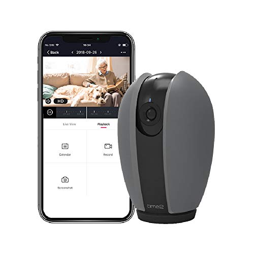 Time2 Cámara de seguridad para interiores WiFi | Cámara IP inalámbrica con visión nocturna HD, detección de movimiento y sonido, audio bidireccional, zoom panorámico | monitor de mascota bebé anciano