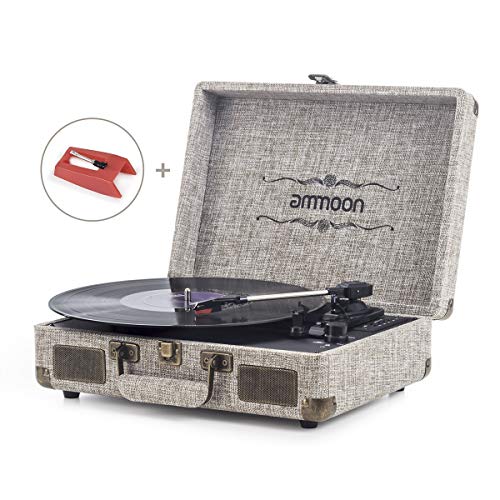 Tocadiscos Vinilo, ammoon Tocadiscos Vintage de 3 Velocidades con Altavoces Incorporados, para Discos de Vinilo de 7/10/12 Pulgadas, Puerto USB/SD/AUX/RCA, Madera Natural