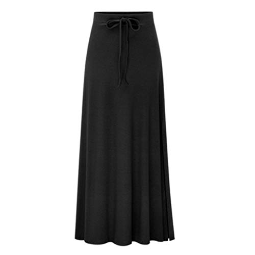 TUDUZ Mujer Faldas Largas Verano Enaguas Cintura Elástica Alta Adelgazante Apretado Color Sólido Falda Casual (Negro, XXL)