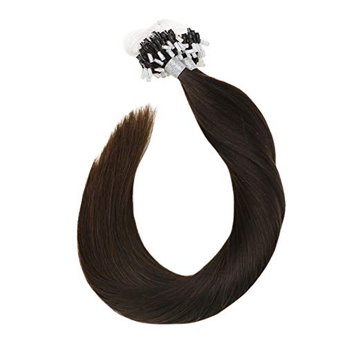 Ugeat 20Pulgada Micro Ring Extenciones Pelo Recto 100% Sin Processar Extension Pelo Humano Remy de Color Marron Oscuro Para la Cabeza Completa 1g/pieza 100g/paquete