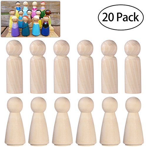 ULTNICE Muñeca de madera Peg inacabado personas de madera Cuerpos en blanco simples Angel Dolls para DIY Craft Pack de 20