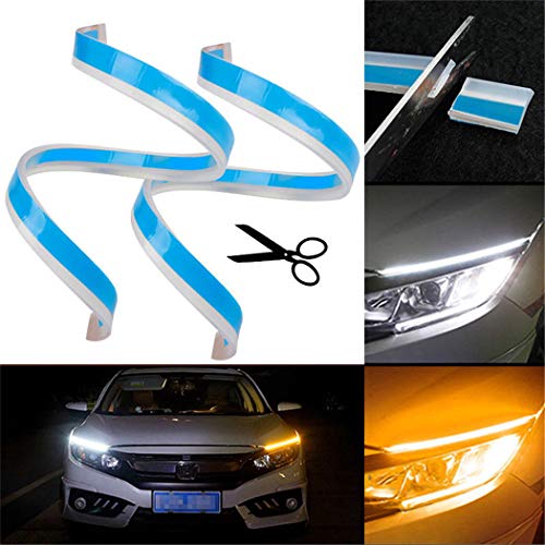 UNHO 2PCS Luces de Circulación Diurna Universal y Impermeable Tiras de Luces LED DRL 12V para Coche Tira del Faro Delantero 60cm Azul-Amarillo