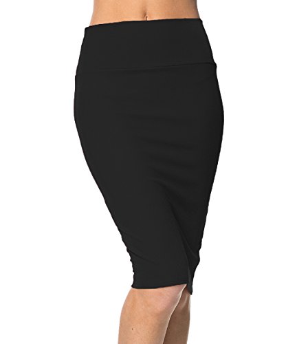 Urban GoCo Falda de Lápiz Estirada de Cintura Alta Bodycon (XL, Negro)