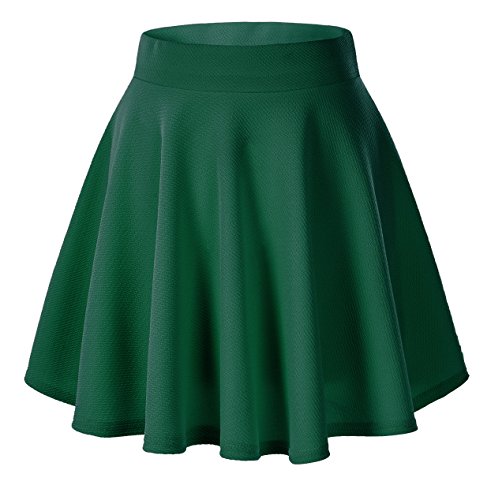 Urban GoCo Falda Mujer Elástica Plisada Básica Patinador Multifuncional Corto Falda (XL, Verde oscuro)