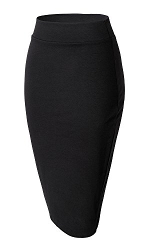 Urban GoCo Mujeres Falda Midi Lápiz Cintura Alta Elasticidad Bodycon Tubo Falda Oficina Negro XL