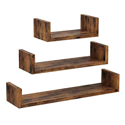 VASAGLE Estante de Pared, Juego de 3, Estante Flotante, Soporte de Pared Estable, Estilo Industrial, Decoración, para Salón, Dormitorio, Oficina, Marrón Rústico LWS36BX