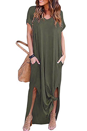 Vestidos Mujer Casual Bohemios Playa Largos Verano Vestido Boho Hendidura Falda Larga Maxi Vestido Playeros Verde XL