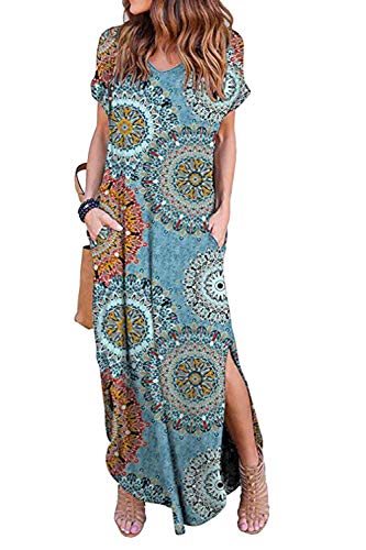 Vestidos Mujer Casual Playa Largos Verano Floral Vestido Boho Hendidura Falda Larga Maxi Vestido Playeros Bluefloral XXL