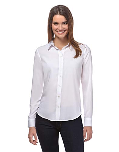 Vincenzo Boretti Blusa, Corte Recto, Cuello de la Camisa Blanco S (Talla del Fabricante: M)