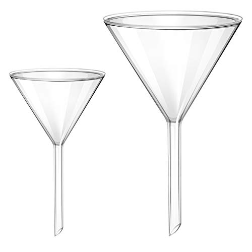 Wandefol 2pcs Embudo Cristal, Embudo Laboratorio, Embudo Transparente, Embudo Borosilicato, Embudo de Alimentación para Líquido Sólido Cocinar 60mm 90mm Duradero