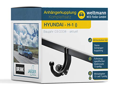 Weltmann AHK - Juego Completo de Enganche de Remolque rígido para Hyundai H-1 Brink + Juego eléctrico de 13 Polos específico para el vehículo