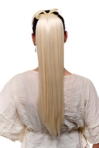 WIG ME UP ® -C9429-613 Cola postiza, cinta para el pelo rubio platino, liso, clip 60 cms