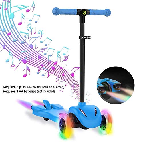 WXQ Scooter para niños Ruedas de 3 Ruedas Scooter con Ruedas de Ruedas con luz LED Que escuchan y Orden Scooter Infantil Colores 3 años Azul (Color: Azul)