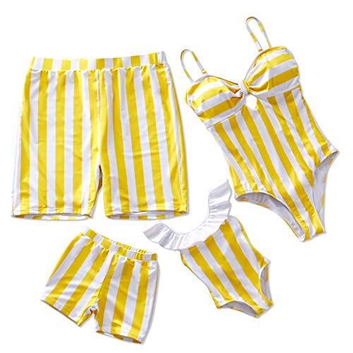 Yaffi Traje de baño a Juego de la Familia Traje de una Pieza Rayas Vintage Cuello en V Monokini Traje de baño Ropa de Playa Mujeres: M