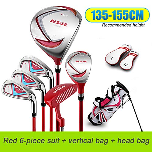 YPSMCYL Niña (6-16 Años) - Juego De Palos De Golf Club De Golf De Fibra De Carbono De Nivel De Entrada/Club De Golf De Acero Profesional Rosa/Rojo Longitud del Poste 91.4 Mm Flex R,Red-135-155cm