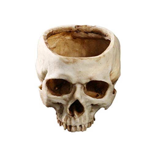 Yundxi Humano Calavera Figura Maceta Macetero cráneo Cabeza Calavera Modelo Maceta Maceta Flores Plantas Decoración (Beige)