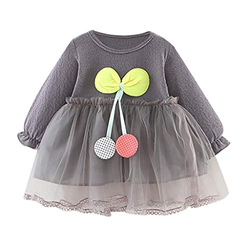 YWLINK Vestidos Casuales Ropa NiñAs Manga Larga Mezcla De AlgodóN Tutú De Malla De Punto con Volantes Lindo Ropa De Una Pieza Ropa OtoñO Bebe(Gris,6-12 meses/70/S)