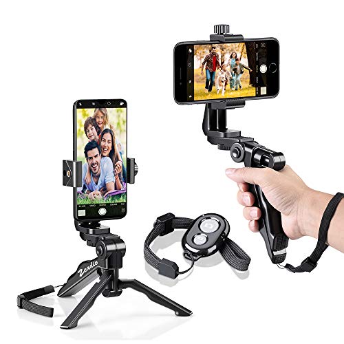 Zeadio Bluetooth Mini Smartphone Tripod Grip Stabilizer, soporte de sobremesa de mesa para iPhone y todos los teléfonos