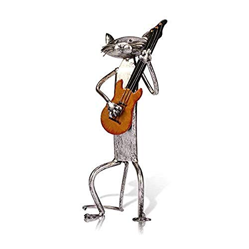 ZJN-JN Decoraciones del Arte del Arte del Gato Tocar la Guitarra Hierro Escultura de Metal Estatua Hecha a Mano de la Familia Accesorios Decorativos