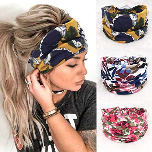 Zoestar Boho diademas anchas para la cabeza con estampado elegante para yoga, correr, bufanda elástica turbante para mujeres (paquete de 3)