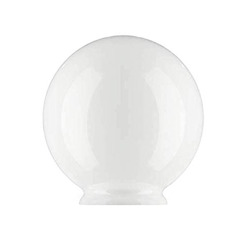 15.0cm Diámetro Pantalla de Lámpara esférica de Vidrio Blanco con achaflanar cuello. Ancho exterior del cuello: 7.7cm Diámetro. Agujero: 6.5cm Diámetro, Altura: 15.5cm, Circunferencia: 47cm.