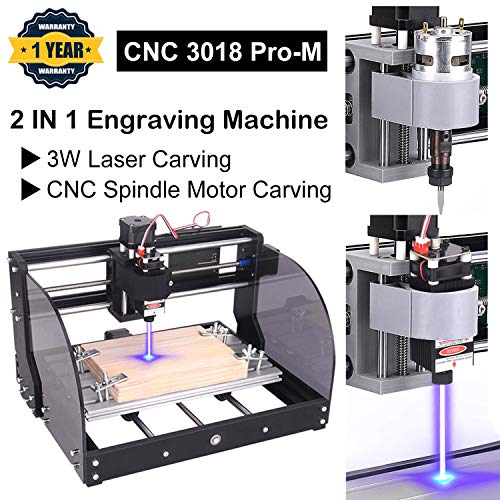 3W CNC 3018 Pro-M GRBL - Máquina de grabado, con placa protegida, Yofuly 3 ejes PCB PVC Área de trabajo 300 x 180 x 45mm (3018-pro con barra de extensión con collar ER11)