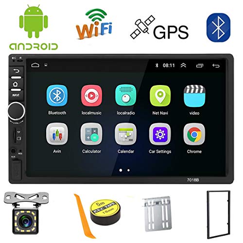 Android Doble Din Radio De Coche Navegacion GPS,7 Pulgadas Coche Reproductor MP5 USB/SD/AUX Entrada,Radios Para Coche Bluetooth,Radio FM,Enlace Espejo ,WiFi,con Cámara Trasera