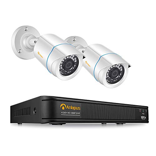 Anlapus 1080P Kit Videovigilancia Sistema de Seguridad 8 Canales H.265+ Grabador DVR con 2 Cámara de Vigilancia Exterior, sin Disco Duro, Visión Nocturna, P2P