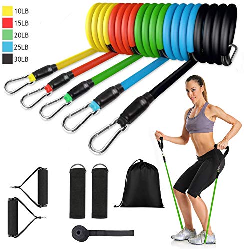 APERIL Elasticos Fitness Bandas de Resistencia 11 PCS 100 LBL para Entrenamiento de Resistencia, Gimnasio, Yoga, Pilates, con Asas, Correas para los Tobillos, Anclaje para Puertas (11 Set)