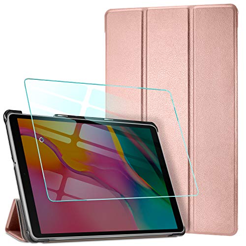 AROYI Funda + Protector Pantalla para Samsung Galaxy Tab A T510/T515 10.1 2019 Carcasa Silicona TPU Smart Cover Case con Soporte Función para Samsung Galaxy Tab A T510/T515 10.1 2019 - Oro Rosa