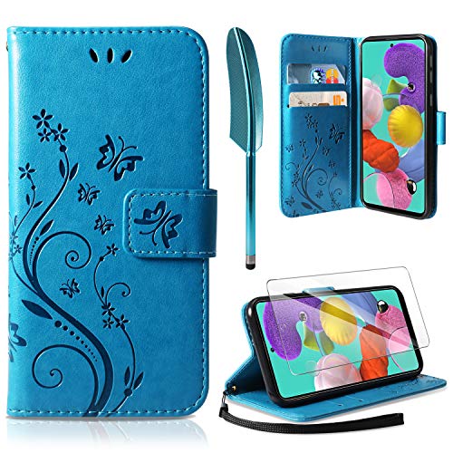 AROYI Funda Samsung Galaxy A51 & Protector de Pantalla, Relieve Dibujo Carcasa de Tipo Libro Soporte Plegable Ranuras para Tarjetas Magnético Ultra-Delgado Carcasa Case para Samsung Galaxy A51