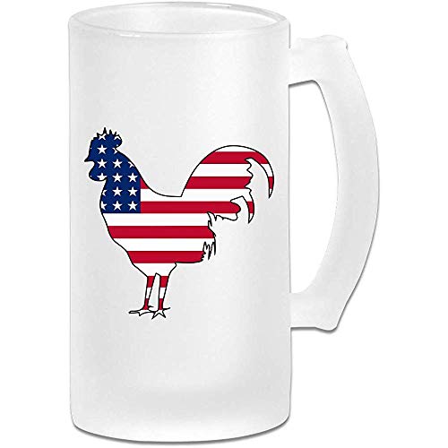 Bicchiere di birra glassata, gallina di pollo bandiera americana personalizzata Stein, regalo per gli amanti della birra, 500 ml (16,9 oz)