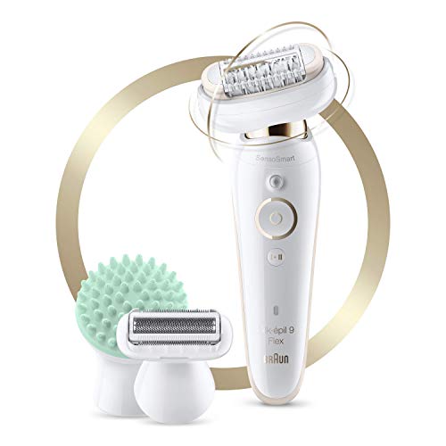 Braun Silk-épil Flex 9020 - Depiladora Mujer Eléctrica con Cabezal Flexible para una Depilación Fácil, Mango Antideslizante y Control, Blanco / Dorado