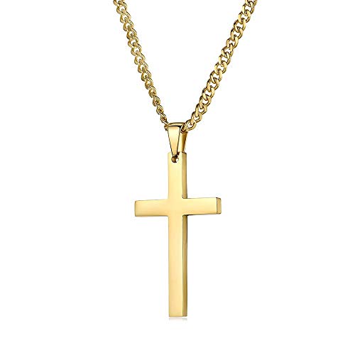Cadena de oro 24ct collar cruzado para mujeres hombres colgante con corte de diamante Hip Hop 24k Clásico Gargantilla religiosa - Durable 2 mm Enlace de bordillo cubano