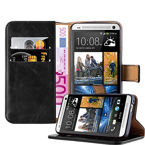 Cadorabo Funda Libro para HTC One M7 en Negro Grafito – Cubierta Proteccíon con Cierre Magnético, Tarjetero y Función de Suporte – Etui Case Cover Carcasa