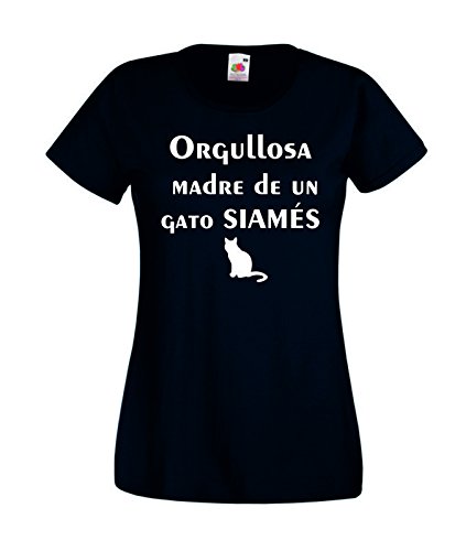 Camisetas divertidas Child Orgullosa Madre de un Gato siames - para Mujer Camisetas Talla Small Color Azul Marino