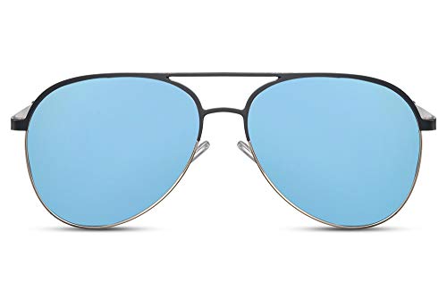 Cheapass Gafas de sol Metálicas Gafas de Sol Aviador con Parte Superior Mate Azul Marino y Montura Plateada con Lentes Plateadas Azules Espejadas con protección UV400 para Hombres y Mujeres