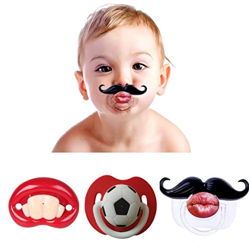 Chupete de Bigote para Bebé,3 Pack Divertido Chupete de Silicona Suave Chupete con Diseño de Bigote Mustaches Pacifiers para Bebé Recien Nacido 0-3 Años de Edad