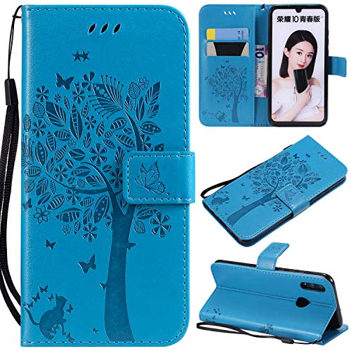 CMID Funda Honor 10 Lite, Funda Huawei P Smart 2019, PU Cuero Libro Billetera Tapa Antigolpes Protective [Función de Soporte] Cartera Carcasa Case para Huawei P Smart 2019/Honor 10 Lite (A-Azul)