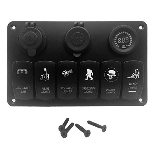 Combinación de interruptor de panel FYstar 6 con toma de corriente eléctrica Interruptor LED reacondicionado de carga de coche USB para casa rodante automóvil Casa flotante de automóvil (negro)