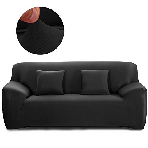 Cornasee Funda de sofá Elastica 3 plazas,Cubierta para sofá con Cuerda de fijación,Negro