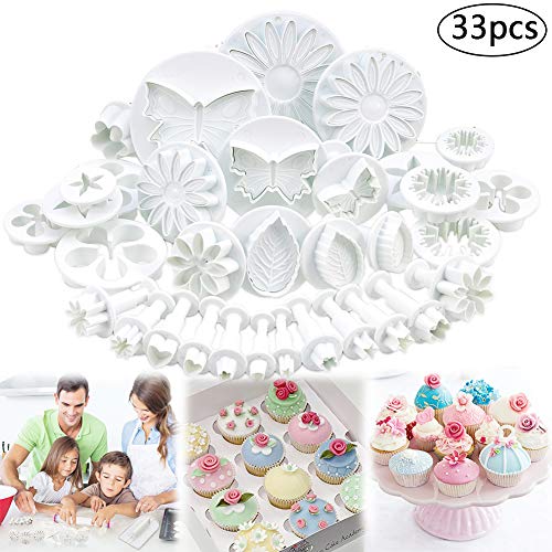 Cortadores Fondant, BETOY 33 piezas Cortador Fondant Expulsor para Fondant Tarta Moldes de Tartas para Decorar los Pasteles