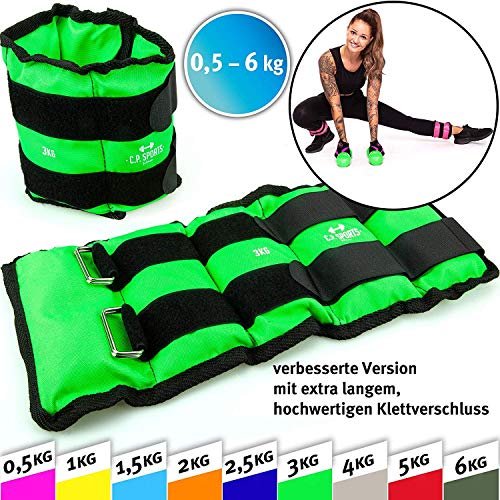 C.P. Sports Puños de peso, pesa pies y muñeca, crossfit, fitness, yoga, artes marciales, aeróbicos, gimnasia 2X 0,5kg – 2X 1kg - 2X 1,5kg - 2X 2kg - 2X 2,5kg - 2X 3kg-2x 4kg-2x 5kg-2x 6kg (4,0)