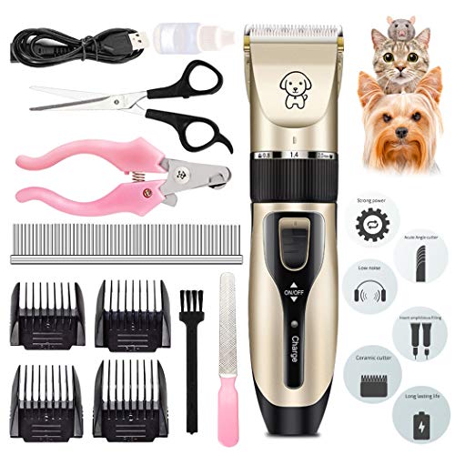 Dorakitten Perro máquinas de Cortar Pelo, eléctrico Gato Perro esquiladora recortador Kit inalámbrica Mascotas Cortapelos para Animales con Silencioso USB Recargable