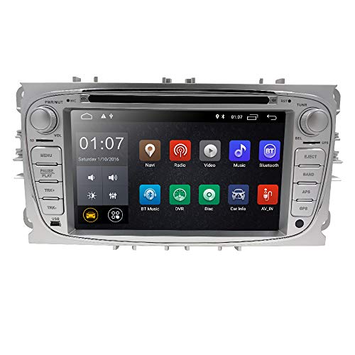 Double DIN BT Reproductor de DVD estéreo para automóvil con Sistema operativo Android 9.0 para Ford Mondeo/Focus/S-MAX/C-MAX/Galaxy/Kuga/Transit Connect Soporte Mirror-Link WiFi/4G RDS SWC (Plateado)