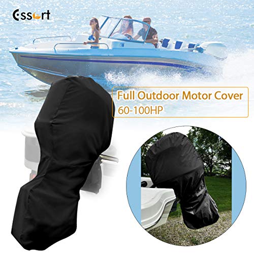 Essort Fundas para Barcos, Toalla para Motor Barco Completo Impermeable, Funda Capó Motor, Cubierta Motor Fueraborda para Barcos Apto para Cubierta Motor 60-100HP, 600D, 170 × 200 cm, Negro