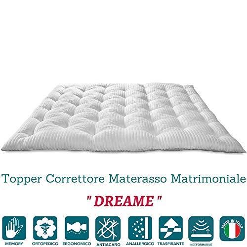 EvergreenWeb – Corrector Colchón Double 160x200 de viscoelástico h 7, Topper Cama Matrimonio, Relleno Lazo Memory Efecto Pluma, futón Enrollable, Funda antialérgica antiácaros Blanco - Dreame