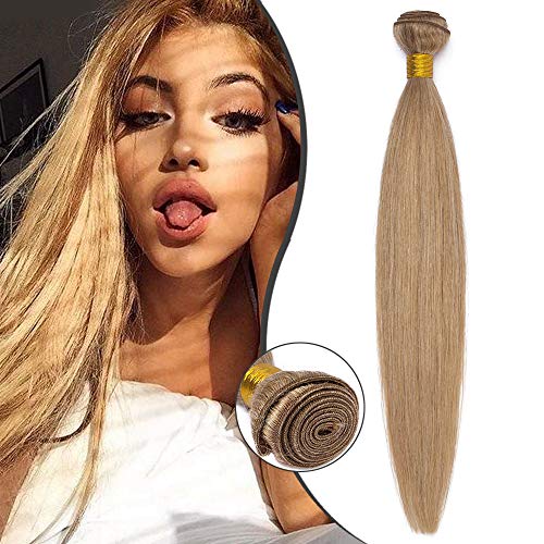 Extensiones de Cabello Natural Cortina Rubio Brasileñas Pelo Mechas Humano Virgin [ 1 Paquet (100g) ] 8A Brazilian Human Hair - 16"(40CM) #27 Rubio Oscuro